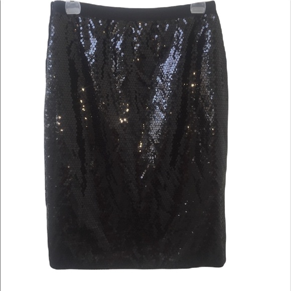 Poleci black sequin silk midi skirt size 4 - Picture 2 of 9